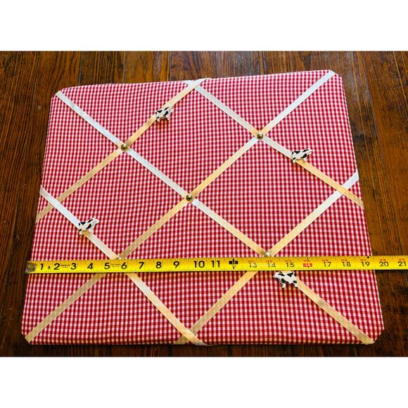 Red Gingham Photo Fabric Notice / Pin / Memory / Memo Board with Cow Clips - Picture 6 of 7